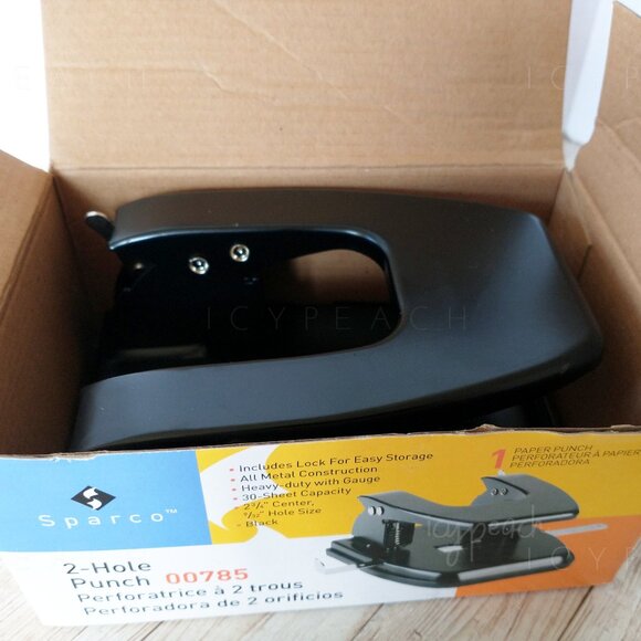 Sparco Paper Punch Two Hole Black 00785 Metal 30 Sheet Capacity ¼” Hole Size - Picture 3 of 11